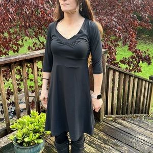 Eddie Bauer v neck midi skater dress 3/4 sleeve black petite Small